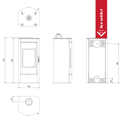 Kratki Kaminofen aus Stahl KRATKI TITAN Panorama Ø 150 11 kW