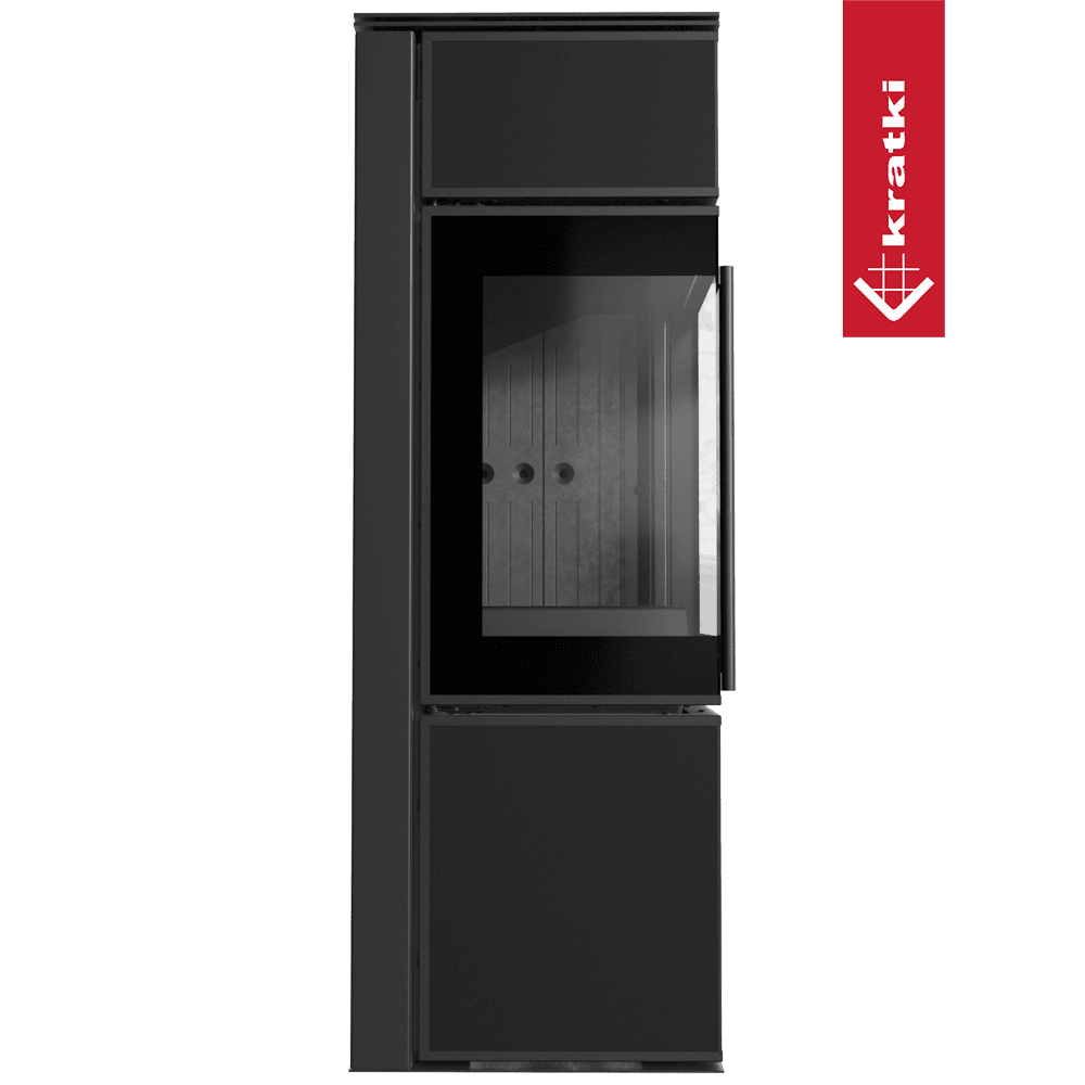 Kratki Kaminofen aus Stahl KRATKI TORA/S 8 kW Ø 150 Quarzsinter Nero Assoluto schwarz Verkleidung