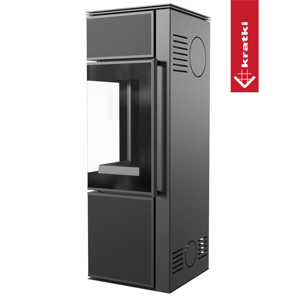 Kratki Kaminofen aus Stahl KRATKI TORA/S 8 kW Ø 150 Quarzsinter Nero Assoluto schwarz Verkleidung