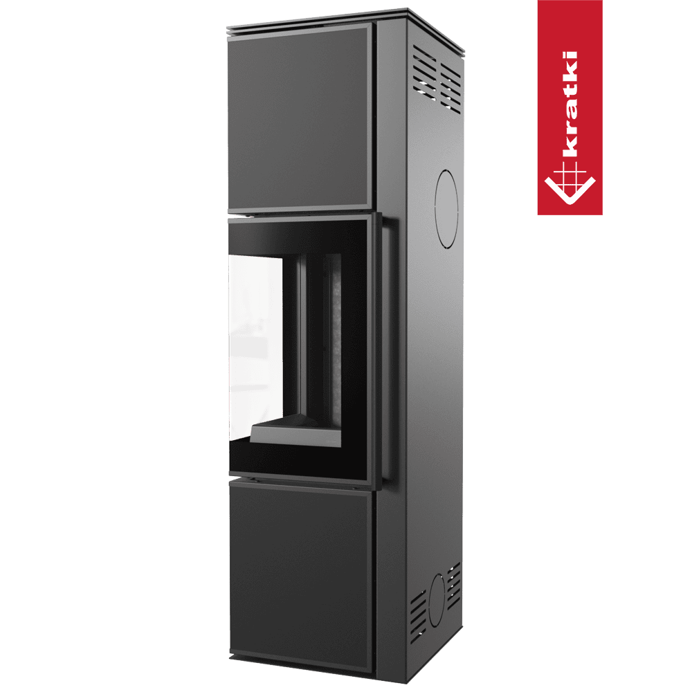 Kratki Kaminofen aus Stahl KRATKI TORA/M 8 kW Ø 150 Quarzsinter Nero Assoluto schwarz Verkleidung