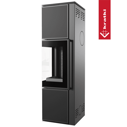 Kratki Kaminofen aus Stahl KRATKI TORA/M 8 kW Ø 150 Quarzsinter Nero Assoluto schwarz Verkleidung