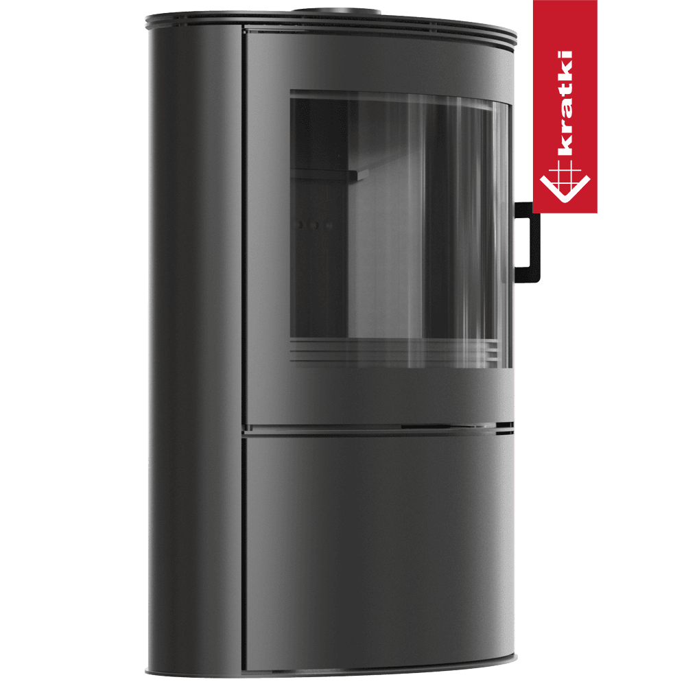 Kratki Kaminofen aus stahl KRATKI AB S/2 Ø 150 10 kW mit Türfeder schwarz Verkleidung