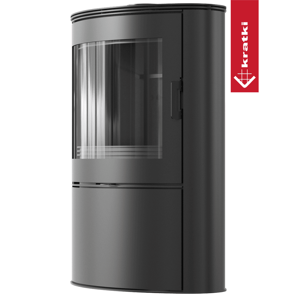Kratki Kaminofen aus stahl KRATKI AB S/2 Ø 150 10 kW mit Türfeder schwarz Verkleidung