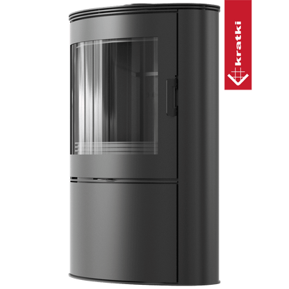 Kratki Kaminofen aus stahl KRATKI AB S/2 Ø 150 10 kW mit Türfeder schwarz Verkleidung