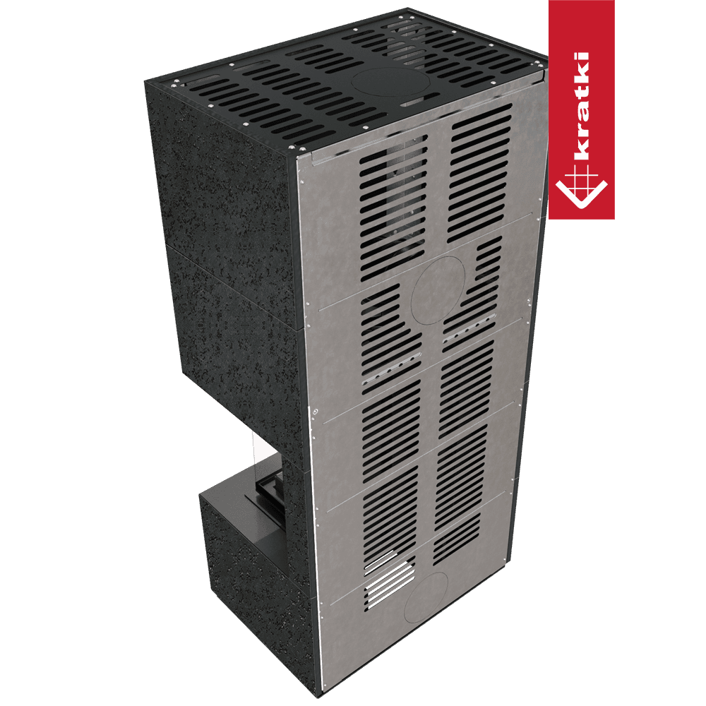 Kratki Kaminbausatz KRATKI FLOKI BOX rechts 8 kW Ø 160 Quarzsinter OXIDE NERO