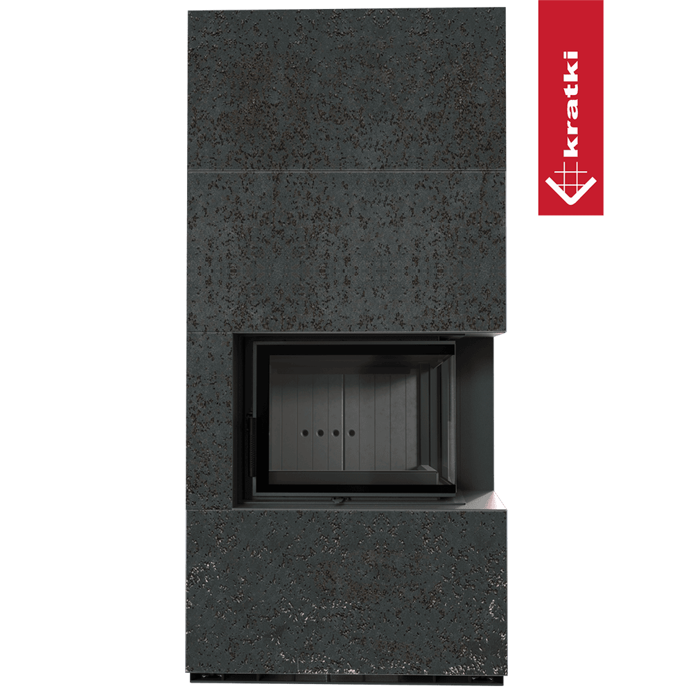 Kratki Kaminbausatz KRATKI FLOKI BOX rechts 8 kW Ø 160 Quarzsinter OXIDE NERO schwarz Verkleidung