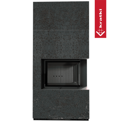 Kratki Kaminbausatz KRATKI FLOKI BOX rechts 8 kW Ø 160 Quarzsinter OXIDE NERO schwarz Verkleidung