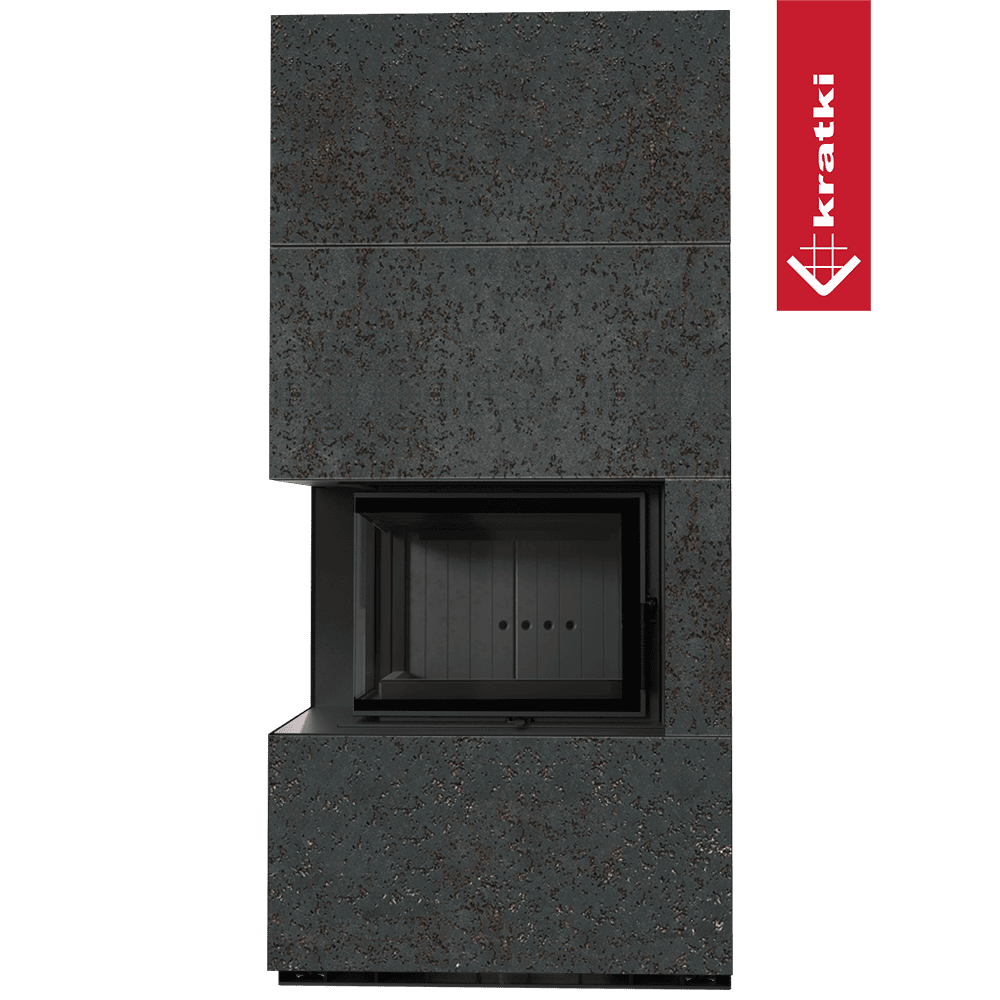 Kratki Kaminbausatz KRATKI FLOKI BOX links 8 kW Ø 160 Quarzsinter OXIDE NERO schwarz Verkleidung
