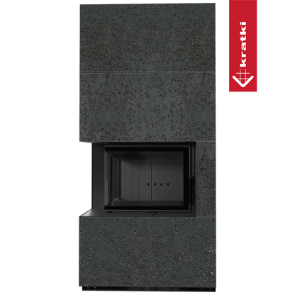 Kratki Kaminbausatz KRATKI FLOKI BOX links 8 kW Ø 160 Quarzsinter OXIDE NERO schwarz Verkleidung