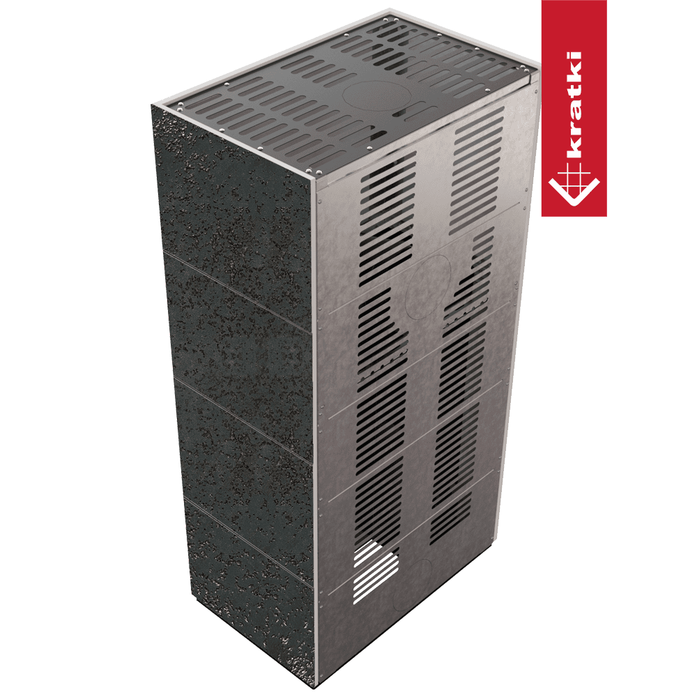 Kratki Kaminbausatz KRATKI FLOKI BOX 8 kW Ø 160 Quarzsinter OXIDE NERO schwarz Verkleidung