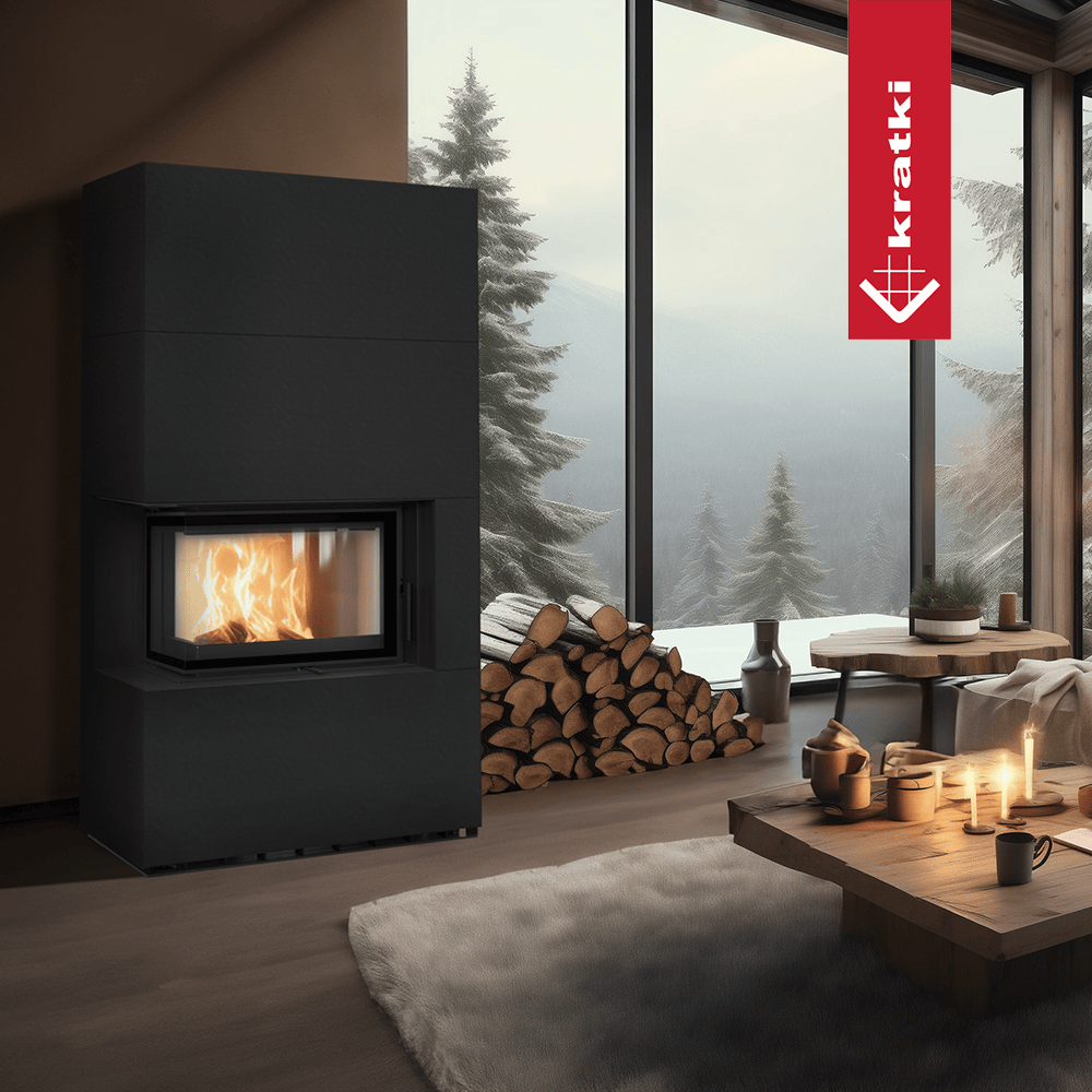 Kratki Kaminbausatz KRATKI FLOKI BOX links 8 kW Ø 160 Quarzsinter NERO ASSOLUTO