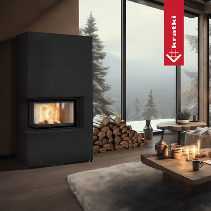 Kratki Kaminbausatz KRATKI FLOKI BOX links 8 kW Ø 160 Quarzsinter NERO ASSOLUTO