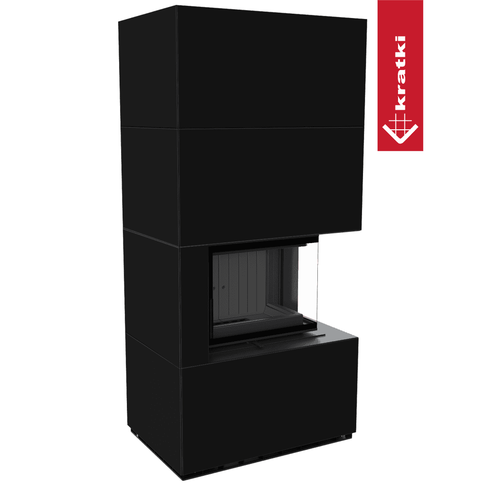 Kratki Kaminbausatz KRATKI FLOKI BOX rechts 8 kW Ø 160 Quarzsinter NERO ASSOLUTO schwarz Verkleidung
