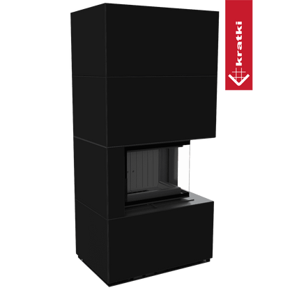 Kratki Kaminbausatz KRATKI FLOKI BOX rechts 8 kW Ø 160 Quarzsinter NERO ASSOLUTO schwarz Verkleidung