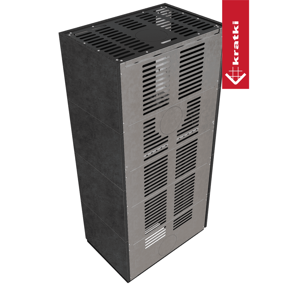Kratki Kaminbausatz KRATKI FLOKI BOX rechts 8 kW Ø 160 Quarzsinter FOKOS GRAFITE schwarz Verkleidung