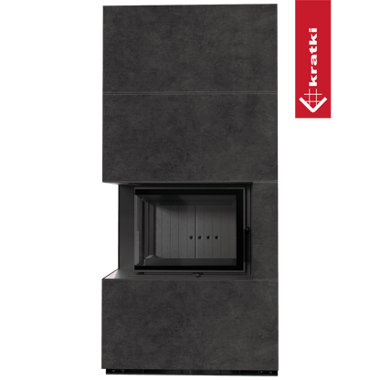 Kratki Kaminbausatz KRATKI FLOKI BOX links 8 kW Ø 160 Quarzsinter FOKOS GRAFITE schwarz Verkleidung