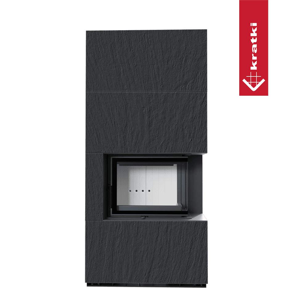 Kratki Kaminbausatz KRATKI FLOKI BOX rechts 8 kW Ø 160 Quarzsinter NATURALI ARDESIA NERO A SPACCO