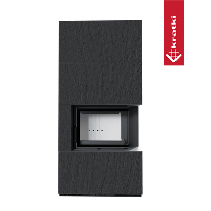Kratki Kaminbausatz KRATKI FLOKI BOX rechts 8 kW Ø 160 Quarzsinter NATURALI ARDESIA NERO A SPACCO