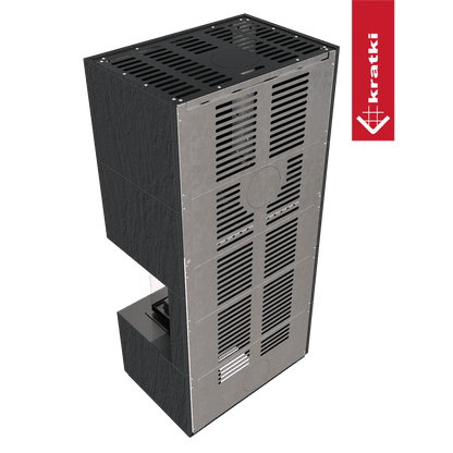 Kratki Kaminbausatz KRATKI FLOKI BOX rechts 8 kW Ø 160 Quarzsinter NATURALI ARDESIA NERO A SPACCO