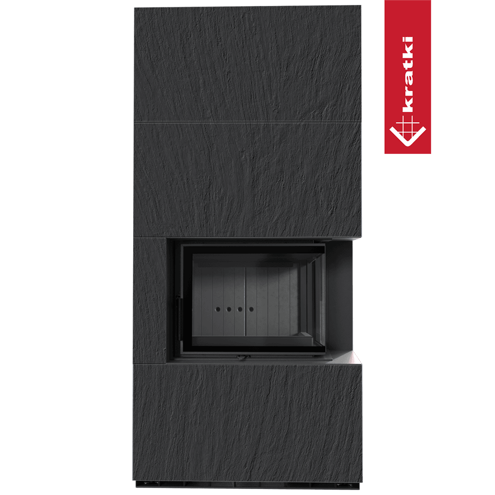 Kratki Kaminbausatz KRATKI FLOKI BOX rechts 8 kW Ø 160 Quarzsinter NATURALI ARDESIA NERO A SPACCO schwarz Verkleidungz