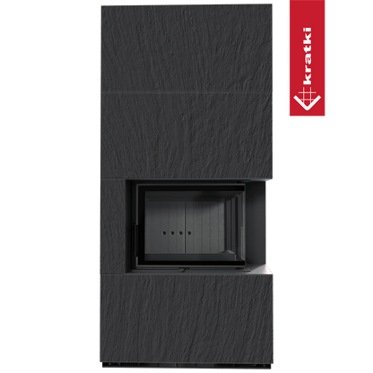 Kratki Kaminbausatz KRATKI FLOKI BOX rechts 8 kW Ø 160 Quarzsinter NATURALI ARDESIA NERO A SPACCO schwarz Verkleidungz
