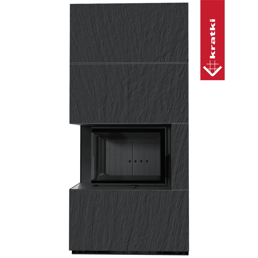 Kratki Kaminbausatz KRATKI FLOKI BOX links 8 kW Ø 160 Quarzsinter NATURALI ARDESIA NERO A SPACCO schwarz Verkleidung