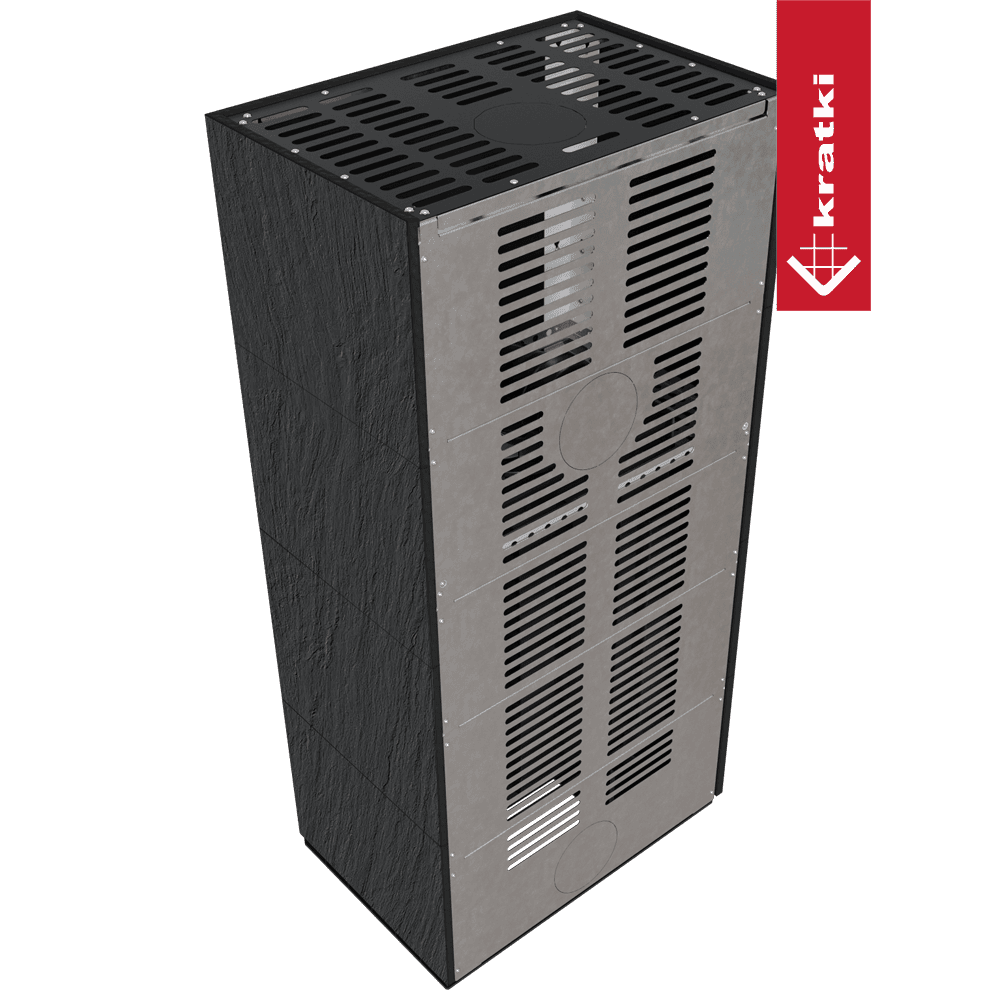 Kratki Kaminbausatz KRATKI FLOKI BOX links 8 kW Ø 160 Quarzsinter NATURALI ARDESIA NERO A SPACCO schwarz Verkleidung
