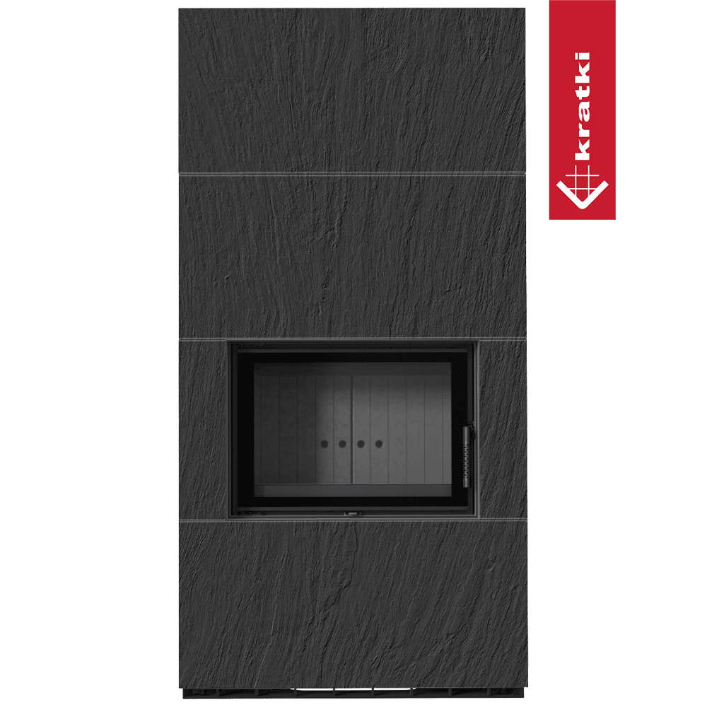 Kratki Kaminbausatz KRATKI FLOKI BOX 8 kW Ø 160 Quarzsinter NATURALI ARDESIA NERO A SPACCO schwarz Verkleidung
