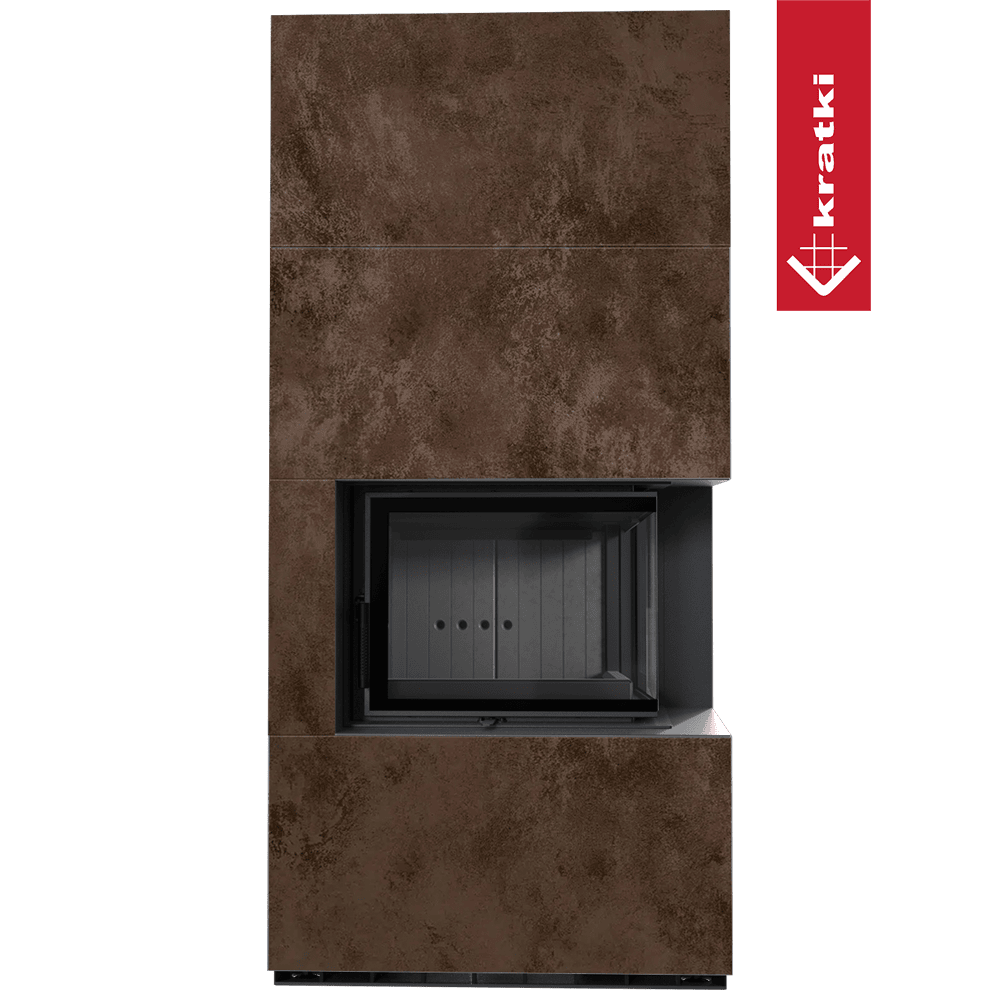 Kratki Kaminbausatz KRATKI FLOKI BOX rechts 8 kW Ø 160 Quarzsinter OXIDE MORO schwarz Verkleidung