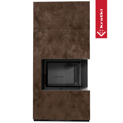 Kratki Kaminbausatz KRATKI FLOKI BOX rechts 8 kW Ø 160 Quarzsinter OXIDE MORO schwarz Verkleidung