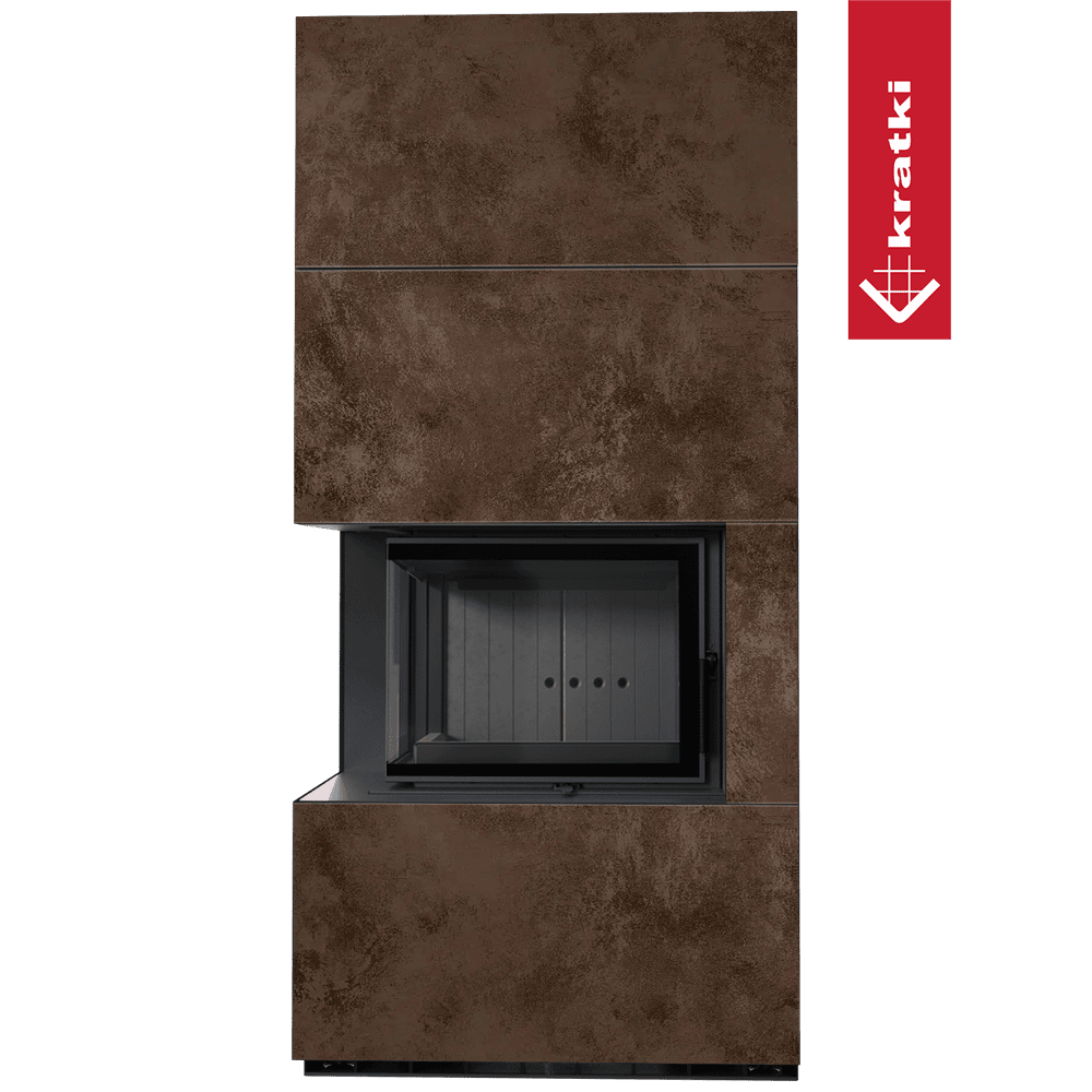 Kratki Kaminbausatz KRATKI FLOKI BOX links 8 kW Ø 160 Quarzsinter OXIDE MORO schwarz Verkleidung
