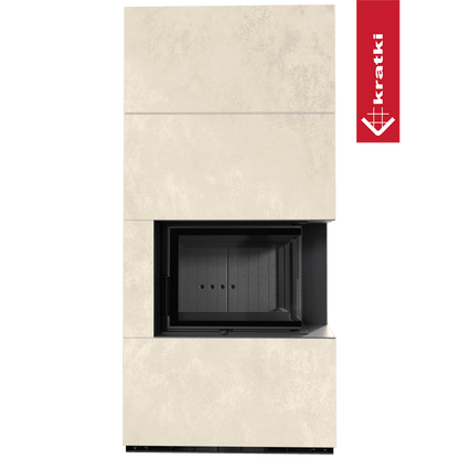 Kratki Kaminbausatz KRATKI FLOKI BOX rechts 8 kW Ø 160 Quarzsinter OXIDE BIANCO schwarz Verkleidung