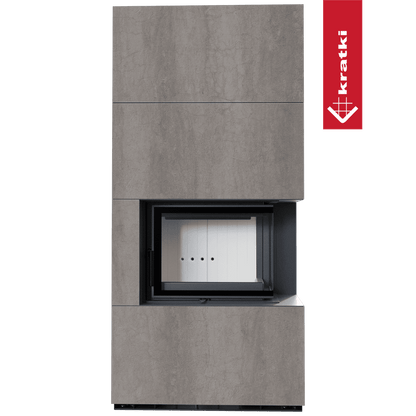 Kratki Kaminbausatz KRATKI FLOKI BOX rechts 8 kW Ø 160 Quarzsinter NATURALI PIETRA DI SAVOIA GRIGIA BOCCIARDATA