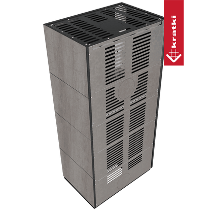 Kratki Kaminbausatz KRATKI FLOKI BOX links 8 kW Ø 160 Quarzsinter NATURALI PIETRA DI SAVOIA GRIGIA BOCCIARDATA schwarz Verkleidung