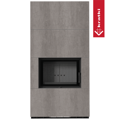 Kratki Kaminbausatz KRATKI FLOKI BOX 8 kW Ø 160 Quarzsinter NATURALI PIETRA DI SAVOIA GRIGIA BOCCIARDATA schwarz Verkleidung