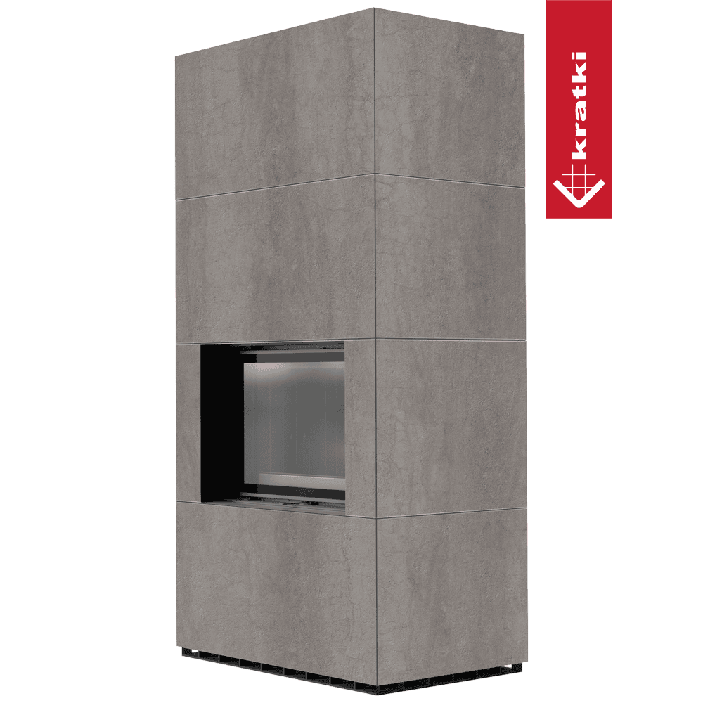Kratki Kaminbausatz KRATKI FLOKI BOX 8 kW Ø 160 Quarzsinter NATURALI PIETRA DI SAVOIA GRIGIA BOCCIARDATA schwarz Verkleidung