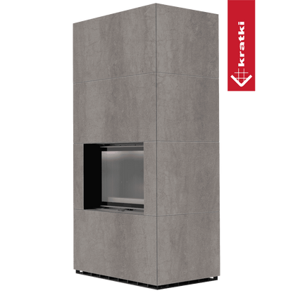 Kratki Kaminbausatz KRATKI FLOKI BOX 8 kW Ø 160 Quarzsinter NATURALI PIETRA DI SAVOIA GRIGIA BOCCIARDATA schwarz Verkleidung