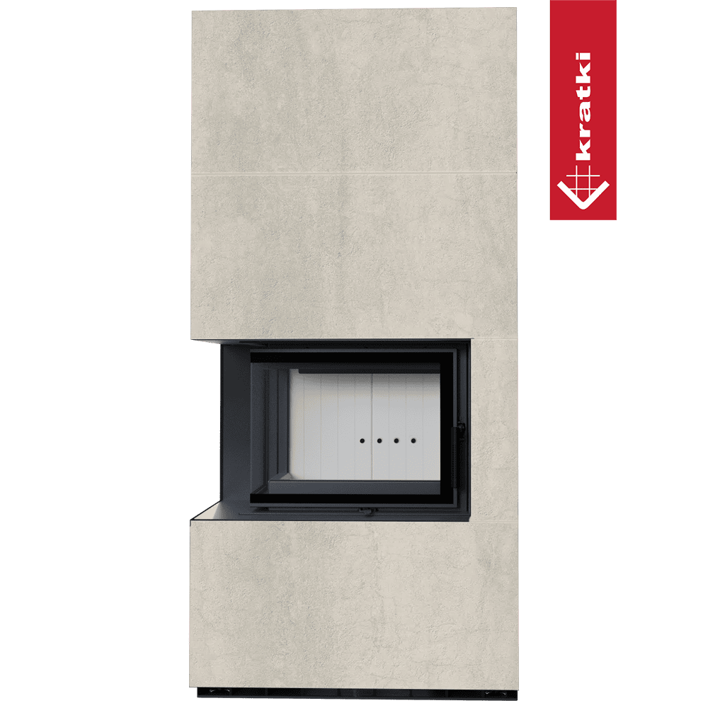 Kratki Kaminbausatz KRATKI FLOKI BOX links 8 kW Ø 160 Quarzsinter NATURALI PIETRA DI SAVOIA PERLA BOCCIARDATA