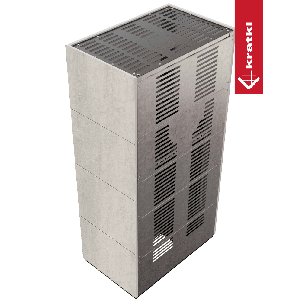 Kratki Kaminbausatz KRATKI FLOKI BOX 8 kW Ø 160 Quarzsinter NATURALI PIETRA DI SAVOIA PERLA BOCCIARDATA