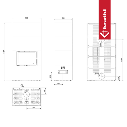 Kratki Kaminbausatz KRATKI FLOKI BOX 8 kW Ø 160 Quarzsinter NATURALI PIETRA DI SAVOIA PERLA BOCCIARDATA