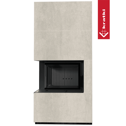 Kratki Kaminbausatz KRATKI FLOKI BOX links 8 kW Ø 160 Quarzsinter NATURALI PIETRA DI SAVOIA PERLA BOCCIARDATA schwarz Verkleidung