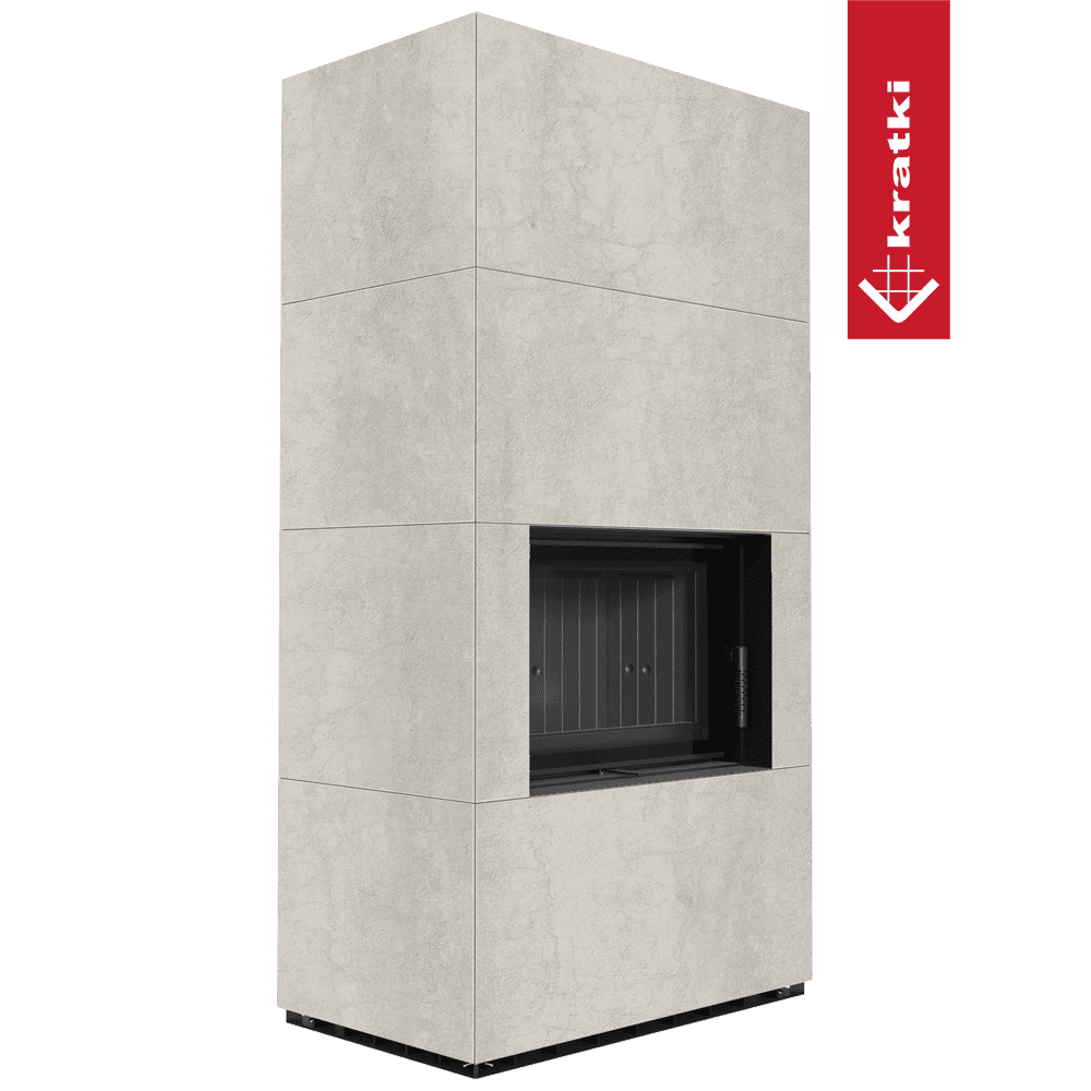 Kratki Kaminbausatz KRATKI FLOKI BOX 8 kW Ø 160 Quarzsinter NATURALI PIETRA DI SAVOIA PERLA BOCCIARDATA schwarz Verkleidung