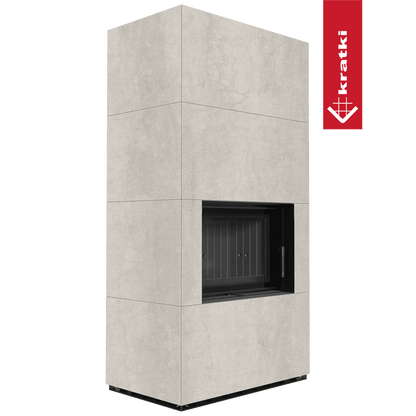 Kratki Kaminbausatz KRATKI FLOKI BOX 8 kW Ø 160 Quarzsinter NATURALI PIETRA DI SAVOIA PERLA BOCCIARDATA schwarz Verkleidung