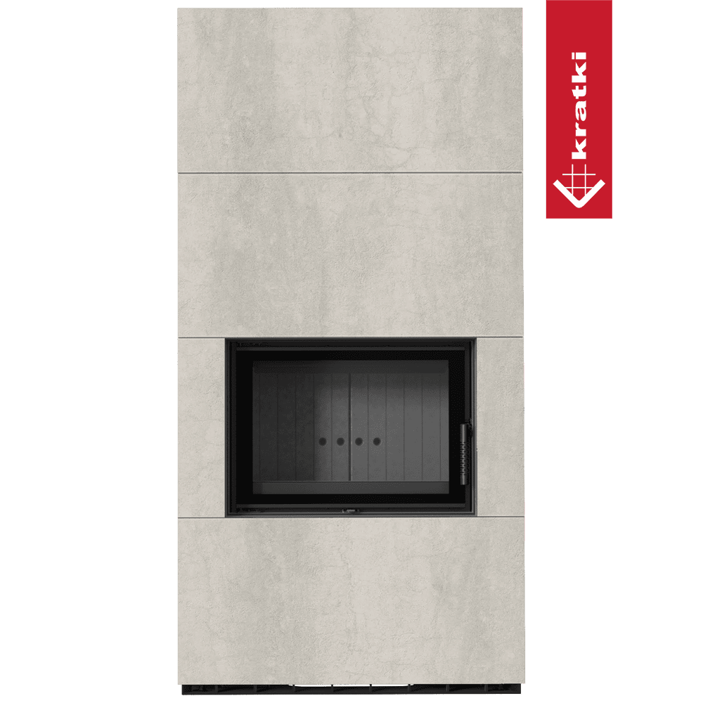 Kratki Kaminbausatz KRATKI FLOKI BOX 8 kW Ø 160 Quarzsinter NATURALI PIETRA DI SAVOIA PERLA BOCCIARDATA schwarz Verkleidung
