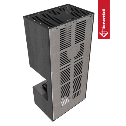 Kratki Kaminbausatz KRATKI FLOKI BOX rechts 8 kW Ø 160 Quarzsinter NATURALI PIETRA DI SAVOIA ANTRANCITE BOCCIARDATA