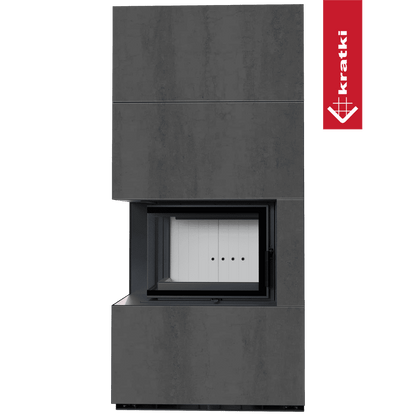 Kratki Kaminbausatz KRATKI FLOKI BOX links 8 kW Ø 160 Quarzsinter NATURALI PIETRA DI SAVOIA ANTRANCITE BOCCIARDATA
