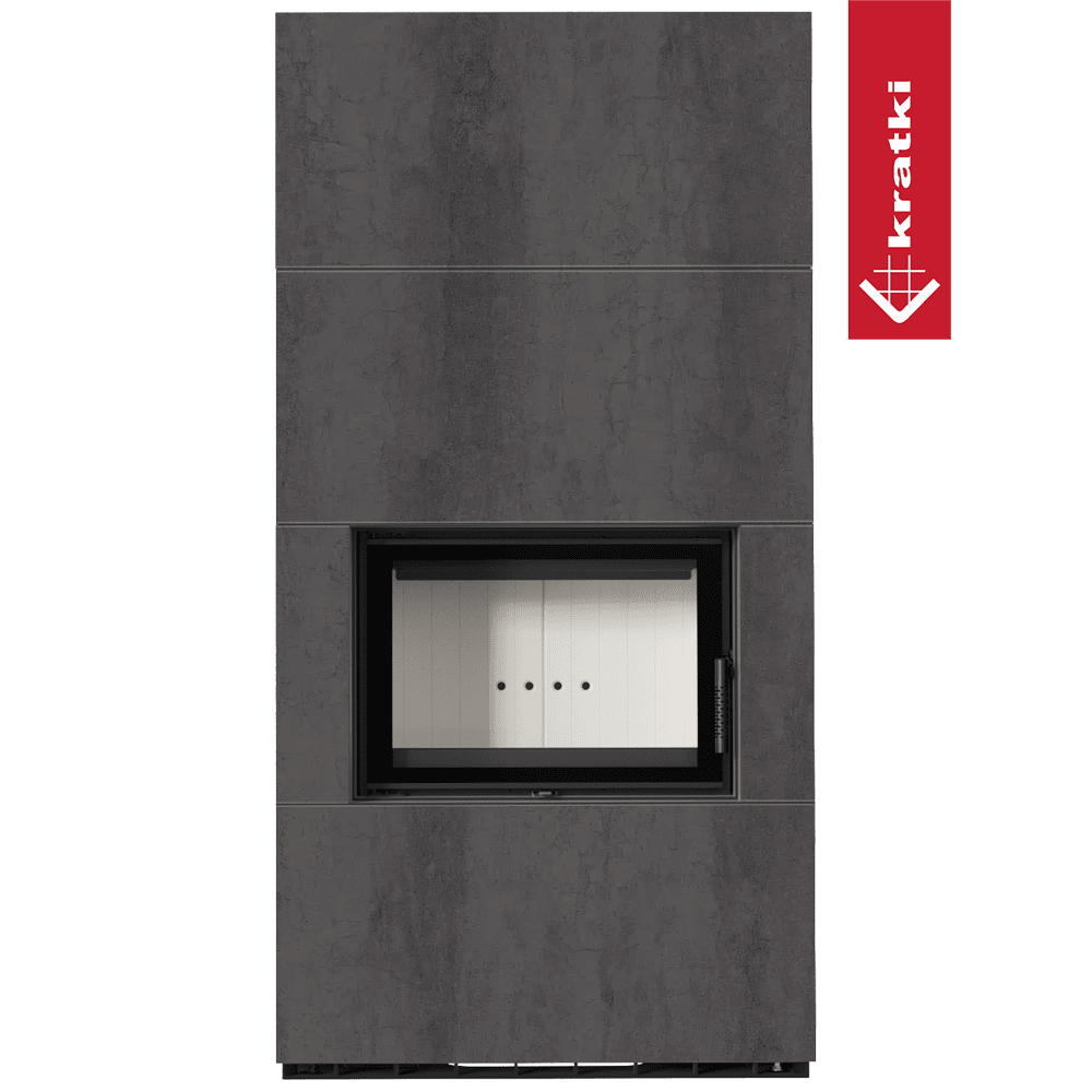 Kratki Kaminbausatz KRATKI FLOKI BOX 8 kW Ø 160 Quarzsinter NATURALI PIETRA DI SAVOIA ANTRANCITE BOCCIARDATA