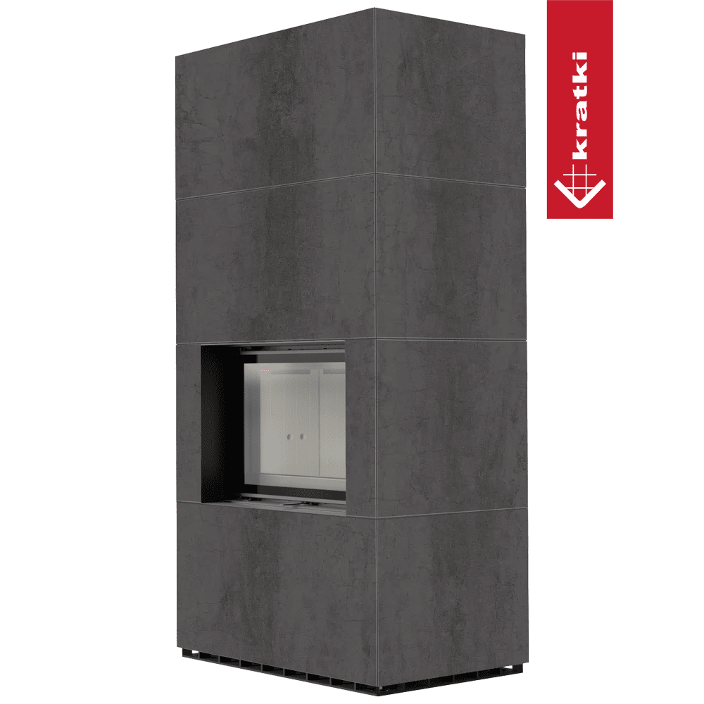 Kratki Kaminbausatz KRATKI FLOKI BOX 8 kW Ø 160 Quarzsinter NATURALI PIETRA DI SAVOIA ANTRANCITE BOCCIARDATA