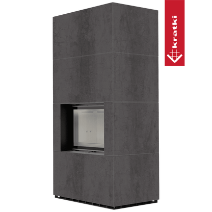 Kratki Kaminbausatz KRATKI FLOKI BOX 8 kW Ø 160 Quarzsinter NATURALI PIETRA DI SAVOIA ANTRANCITE BOCCIARDATA