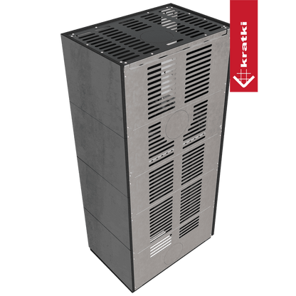 Kratki Kaminbausatz KRATKI FLOKI BOX rechts 8 kW Ø 160 Quarzsinter NATURALI PIETRA DI SAVOIA ANTRANCITE BOCCIARDATA schwarz Verkleidung